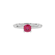 Red cushion cut solitaire gemstone ring with accent diamonds in rose gold four prong setting