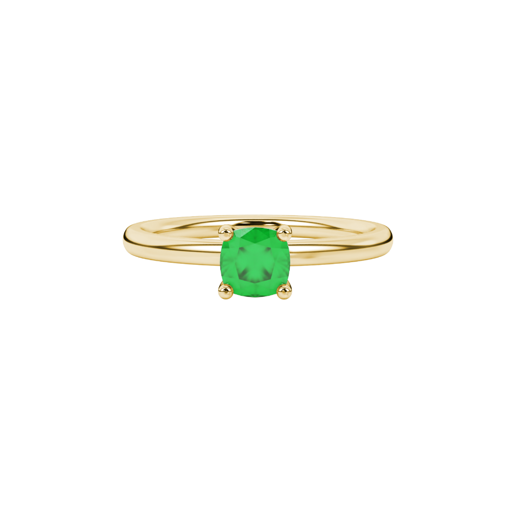 Green cushion cut solitaire gemstone ring with accent diamonds in rose gold four prong setting
