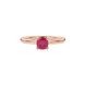 Red cushion cut solitaire gemstone ring with accent diamonds in rose gold four prong setting