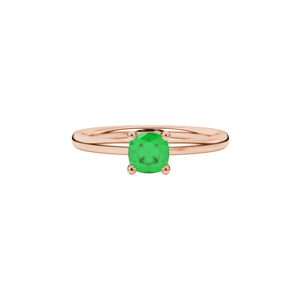 Green cushion cut solitaire gemstone ring with accent diamonds in rose gold four prong setting