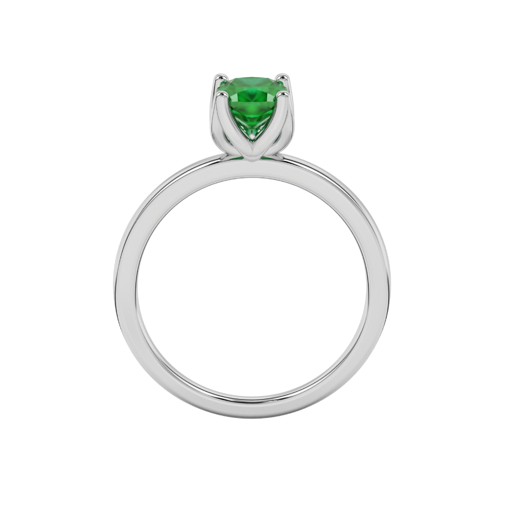 Green cushion cut solitaire ring with tulip basket setting in rose gold