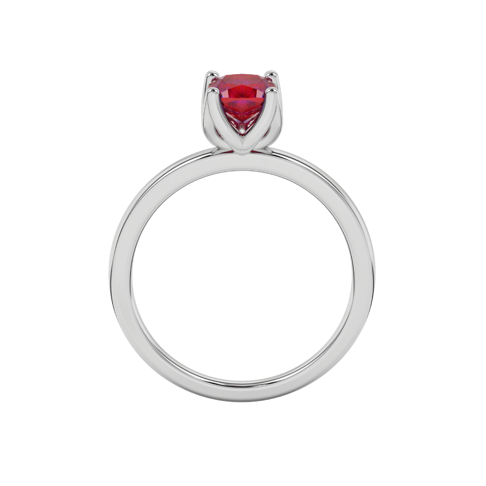 Red cushion cut solitaire ring with tulip basket setting in rose gold