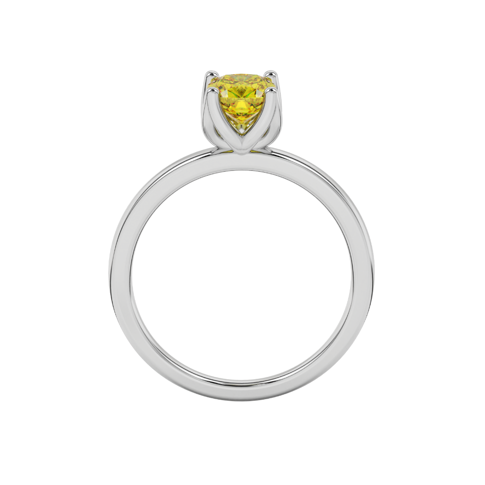 Yellow cushion cut solitaire ring with tulip basket setting in rose gold