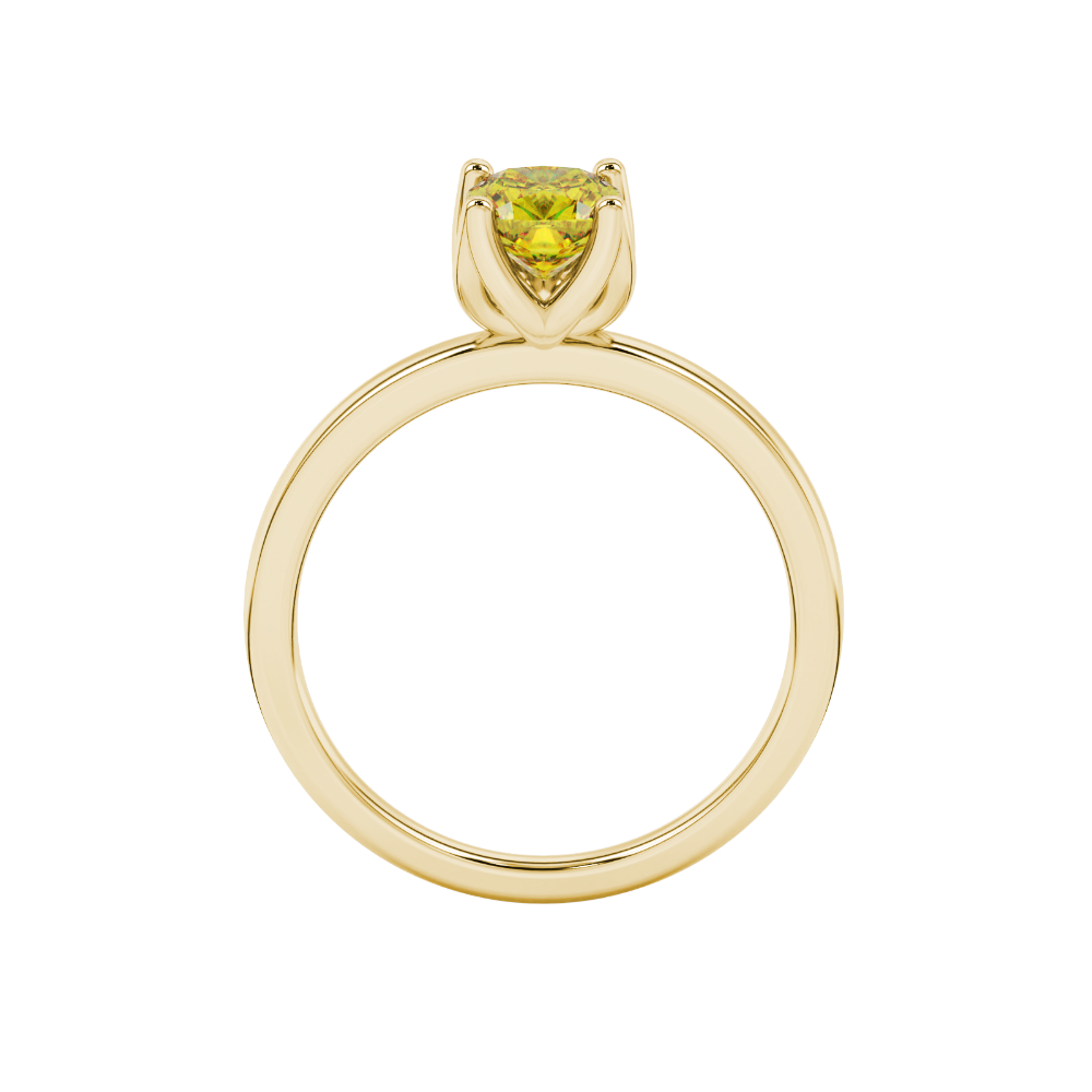 Yellow cushion cut solitaire ring with tulip basket setting in rose gold