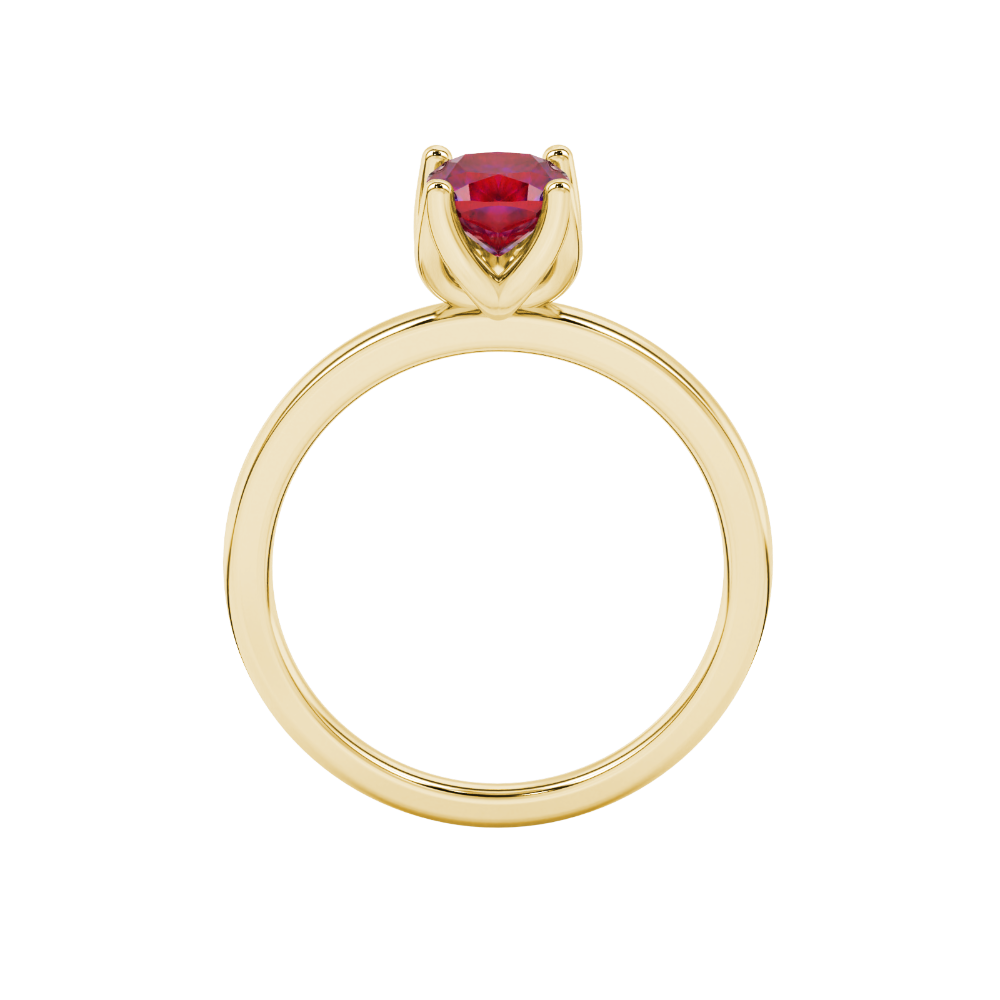 Red cushion cut solitaire ring with tulip basket setting in rose gold