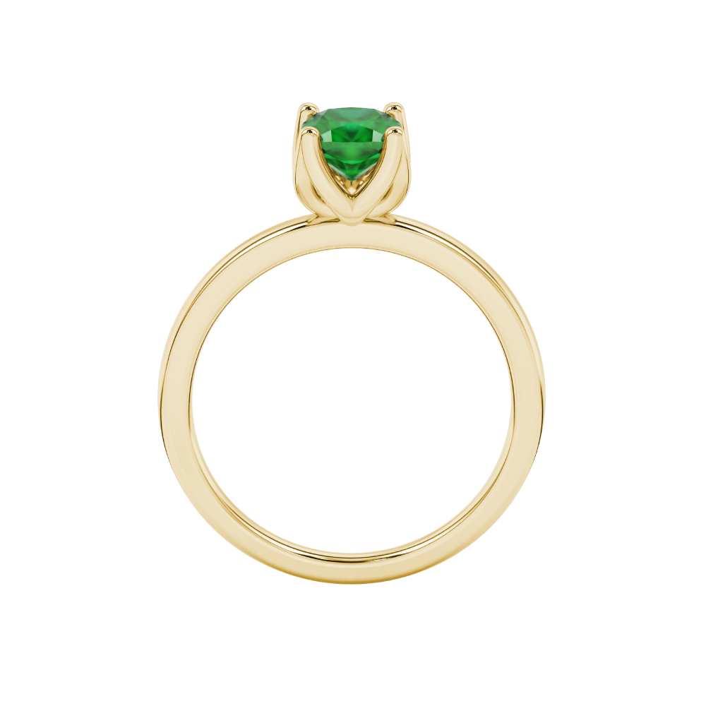 Green cushion cut solitaire ring with tulip basket setting in rose gold