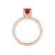 Red cushion cut solitaire ring with tulip basket setting in rose gold