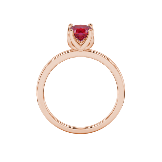raspberry red petal basket cushion cut gemstone ring in rose gold