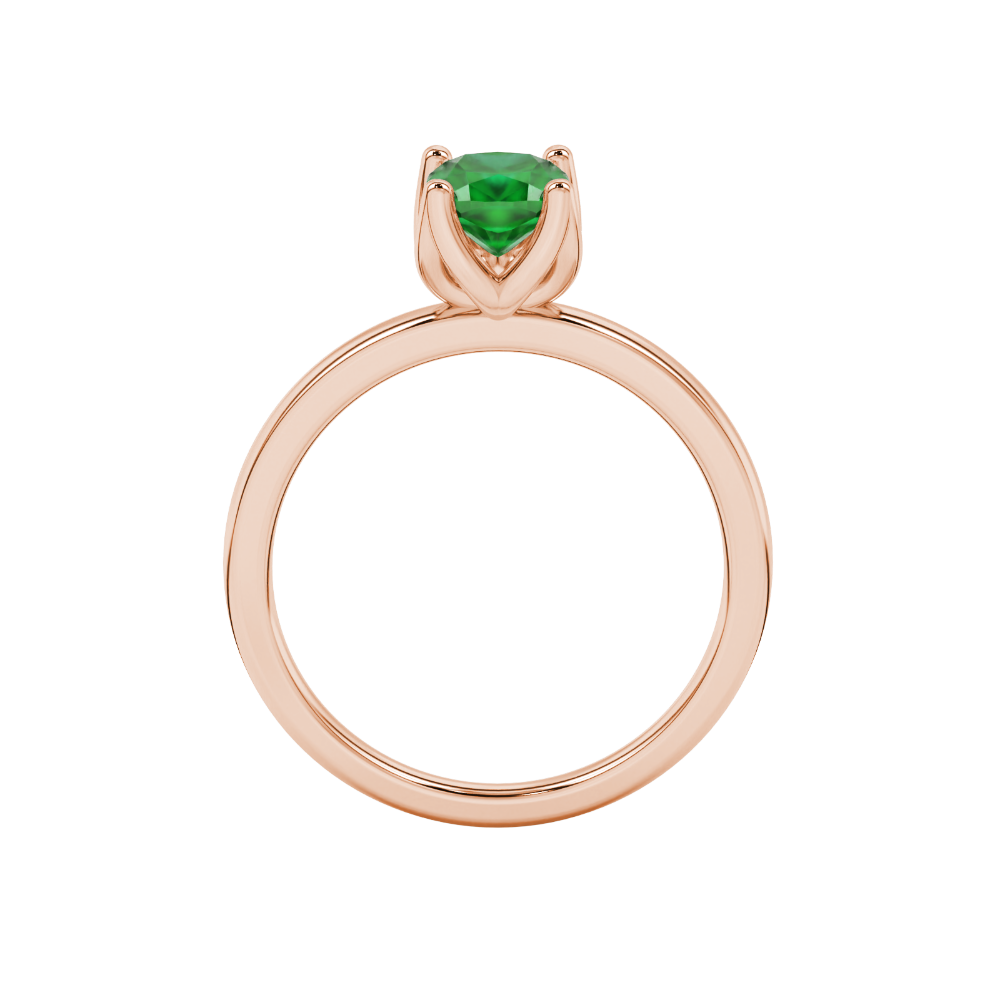 Green cushion cut solitaire ring with tulip basket setting in rose gold