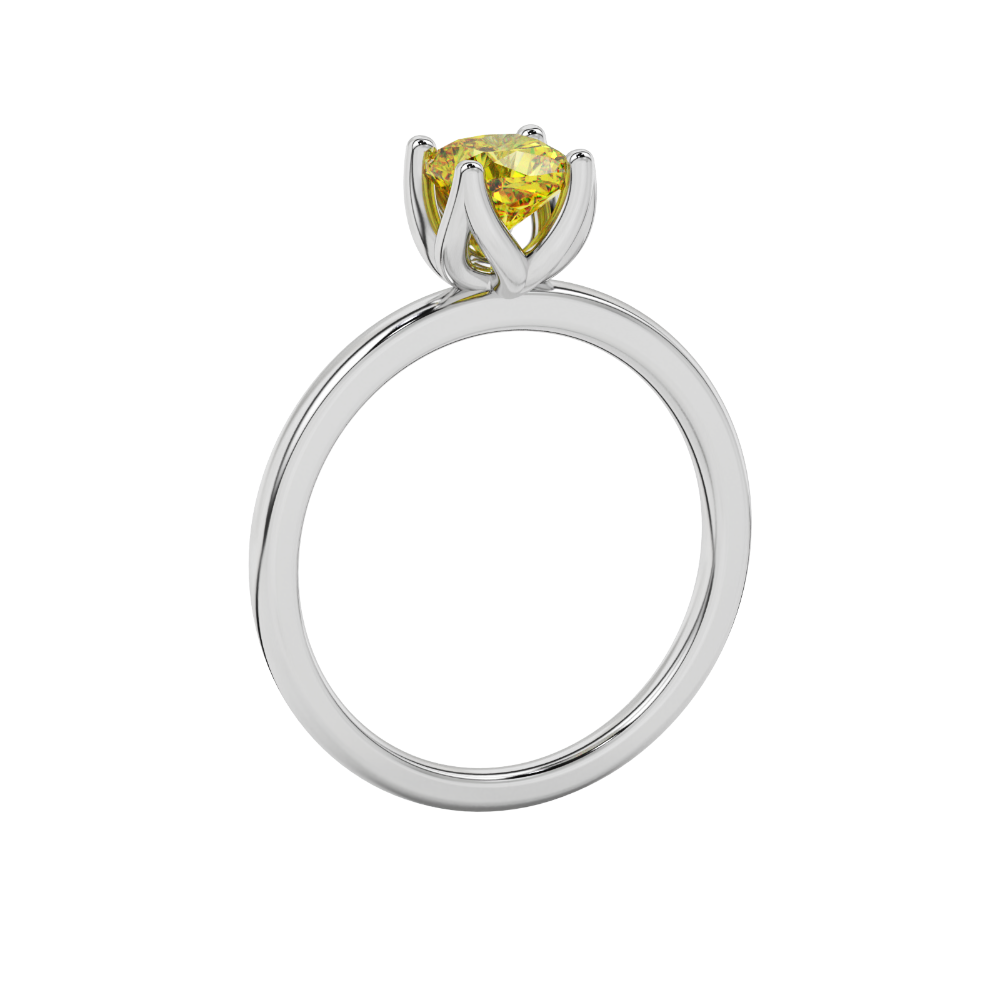 Yellow cushion cut solitaire ring with tulip basket setting in rose gold