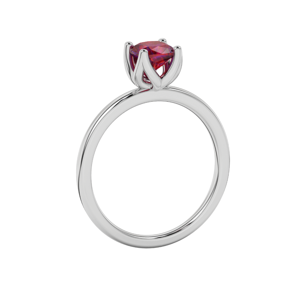 Red cushion cut solitaire ring with tulip basket setting in rose gold