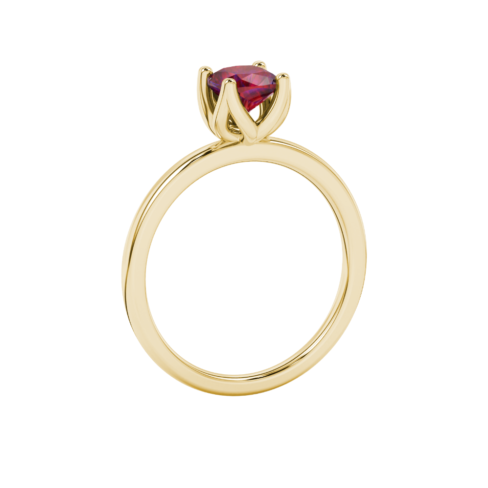 Red cushion cut solitaire ring with tulip basket setting in rose gold