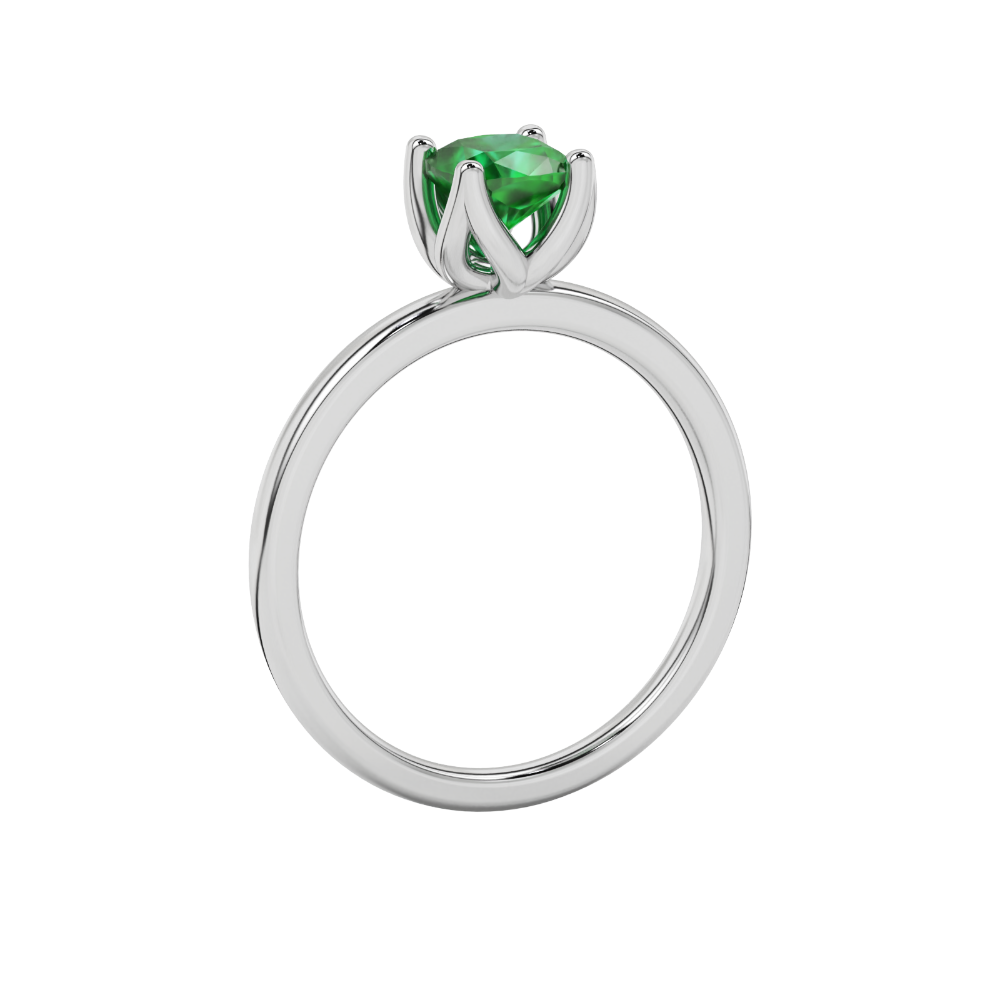 Green cushion cut solitaire ring with tulip basket setting in rose gold