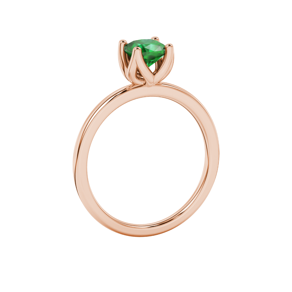 Green cushion cut solitaire ring with tulip basket setting in rose gold