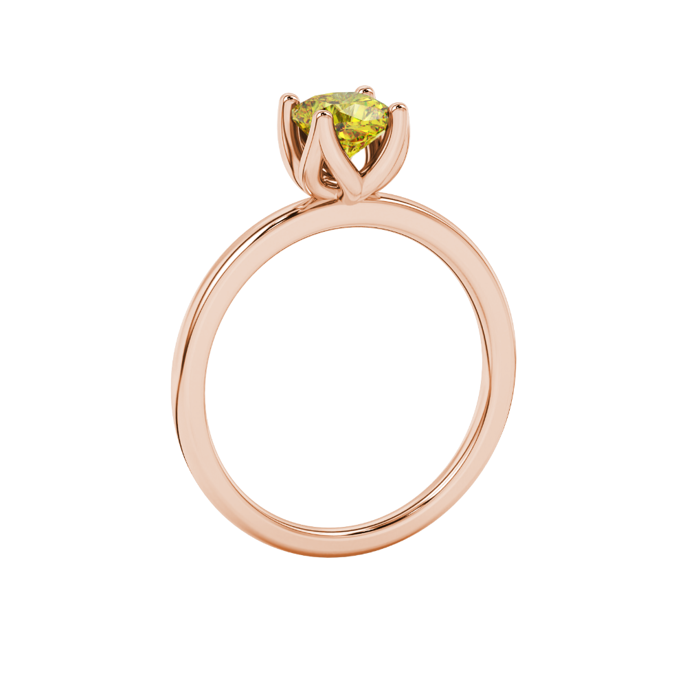 Yellow cushion cut solitaire ring with tulip basket setting in rose gold