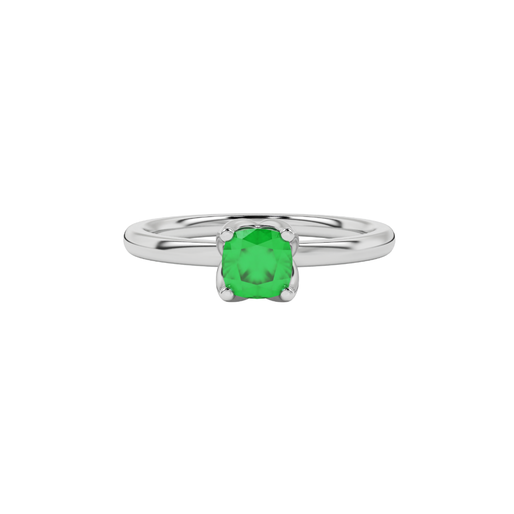 Green cushion cut solitaire ring with tulip basket setting in rose gold