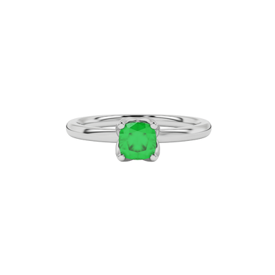 Green cushion cut solitaire ring with tulip basket setting in rose gold