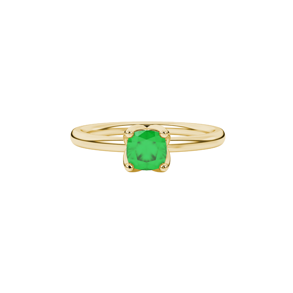 Green cushion cut solitaire ring with tulip basket setting in rose gold