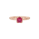 Red cushion cut solitaire ring with tulip basket setting in rose gold