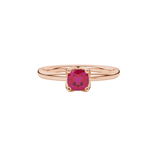 raspberry red petal basket cushion cut gemstone ring in rose gold