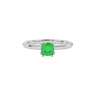 emerald green eight-prong cushion cut gemstone ring in white gold