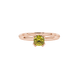Yellow cushion cut solitaire gemstone ring in six-prong gold setting with slim stackable band