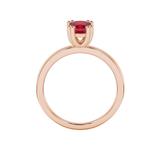 raspberry red eight-prong cushion cut gemstone ring in rose gold