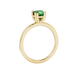 Green cushion cut solitaire gemstone ring in six-prong gold setting with slim stackable band