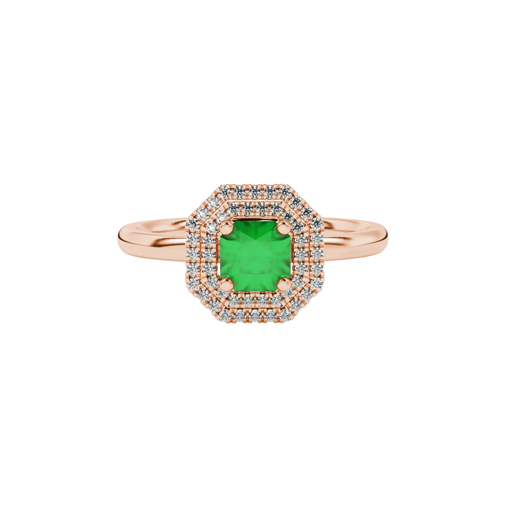 Radiant Double Halo Gemstone Ring