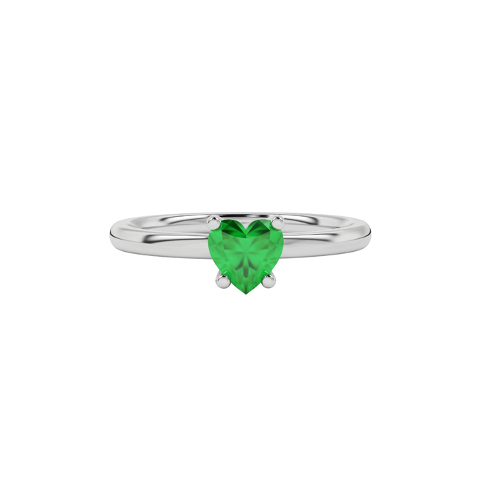 Emerald Green Heart Cut Solitaire Gemstone Ring in Yellow Gold