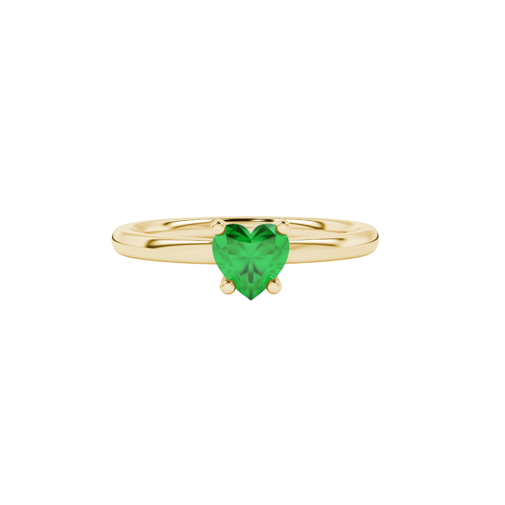 Emerald Green Heart Cut Solitaire Gemstone Ring in Yellow Gold