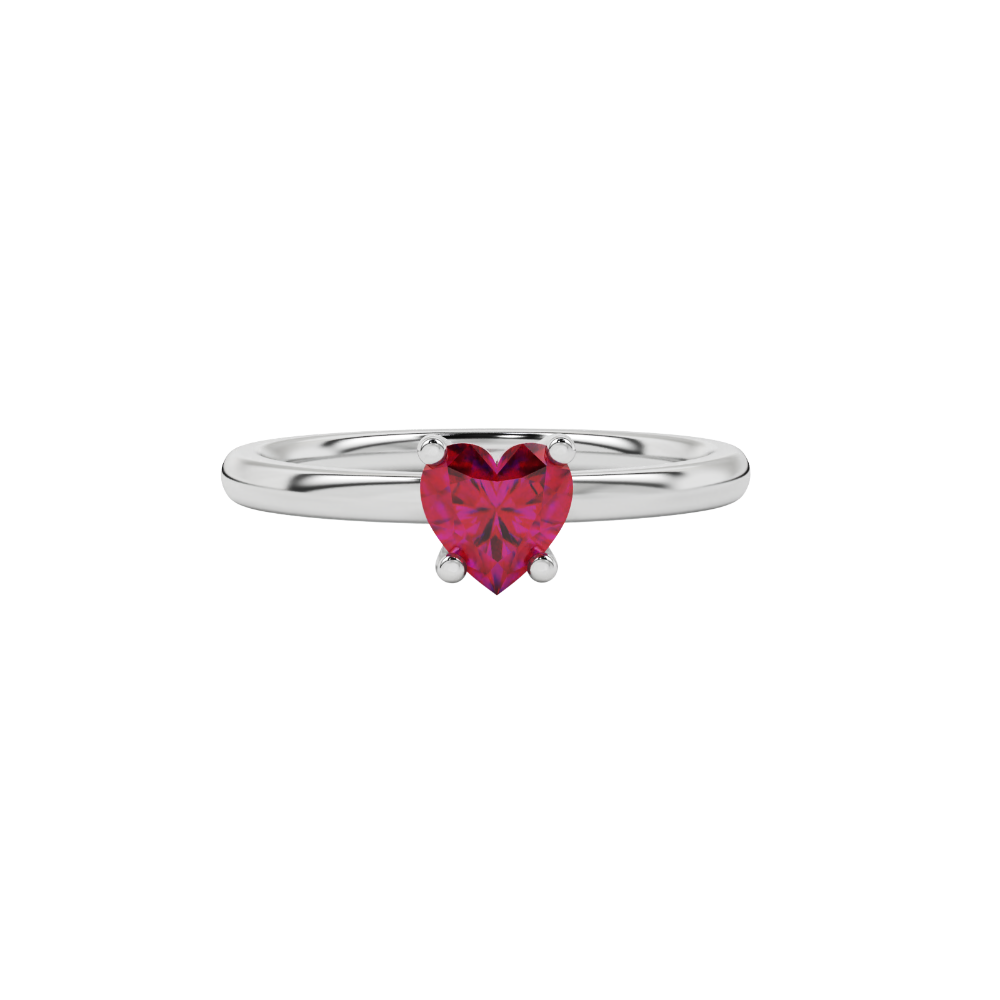 Raspberry Red Heart Cut Solitaire Gemstone Ring in Yellow Gold