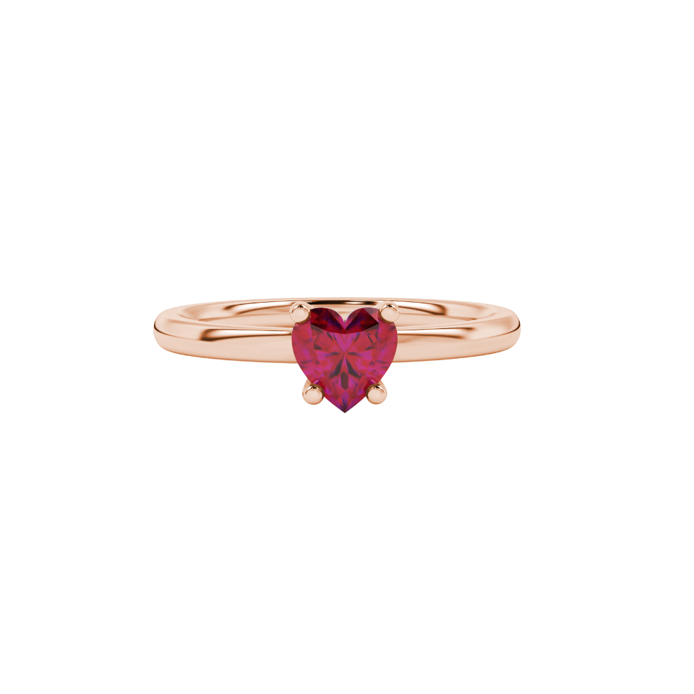 Raspberry Red Heart Cut Solitaire Gemstone Ring in Yellow Gold