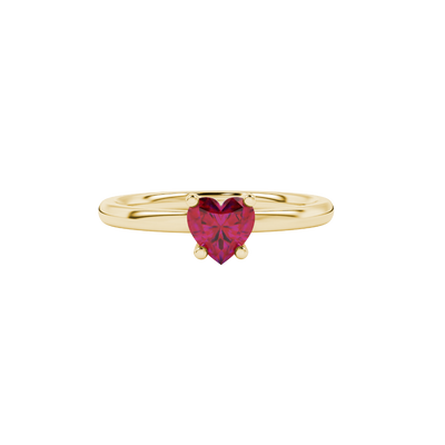 Raspberry Red Heart Cut Solitaire Gemstone Ring in Yellow Gold