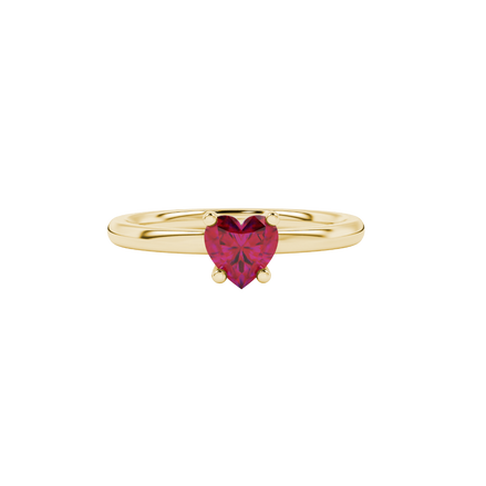 Raspberry Red Heart Cut Solitaire Gemstone Ring in Yellow Gold