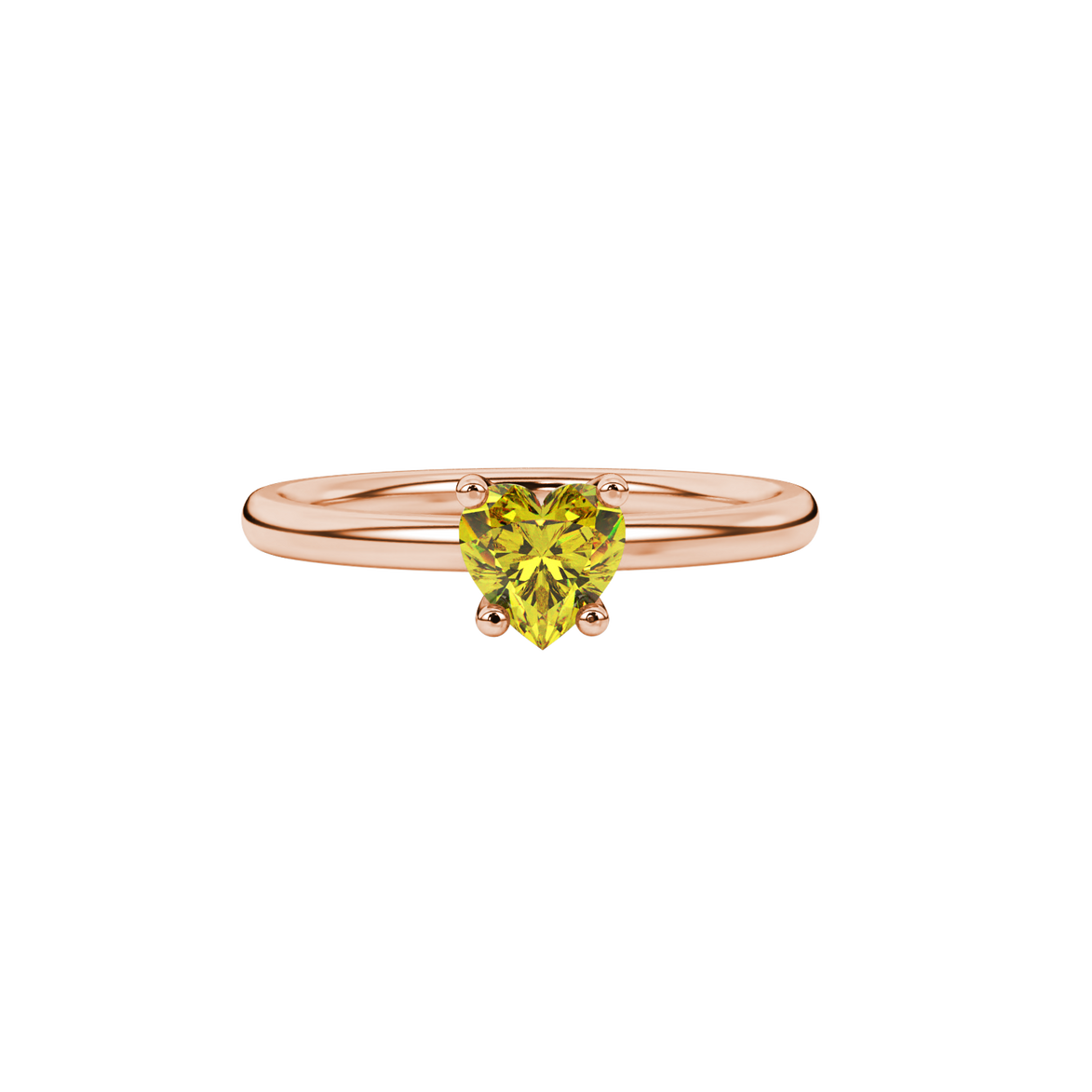 Canary Yellow Heart Cut Solitaire Gemstone Ring in Rose Gold