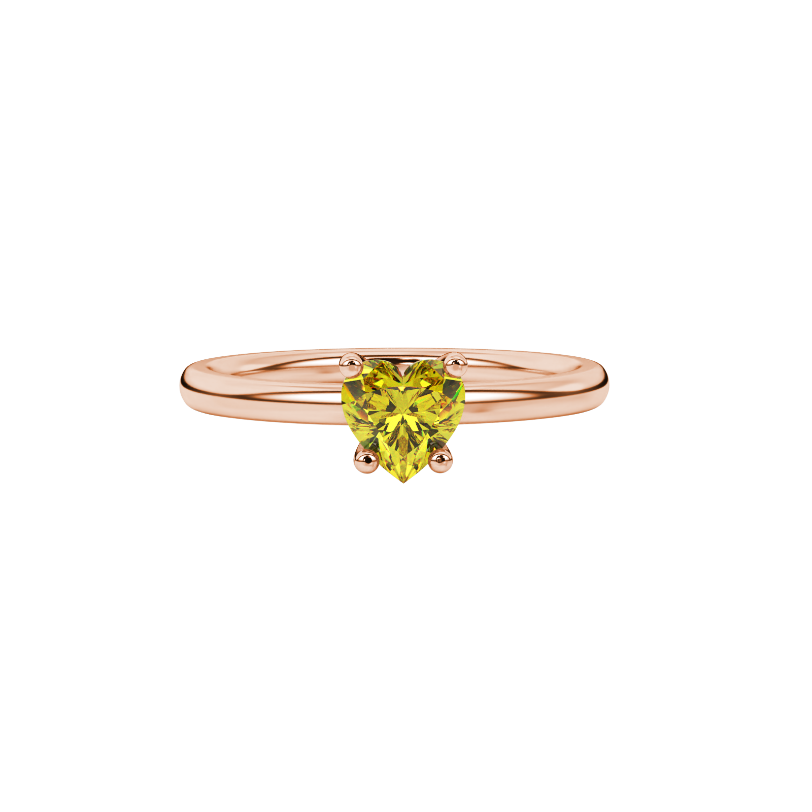 Canary Yellow Heart Cut Solitaire Gemstone Ring in Rose Gold