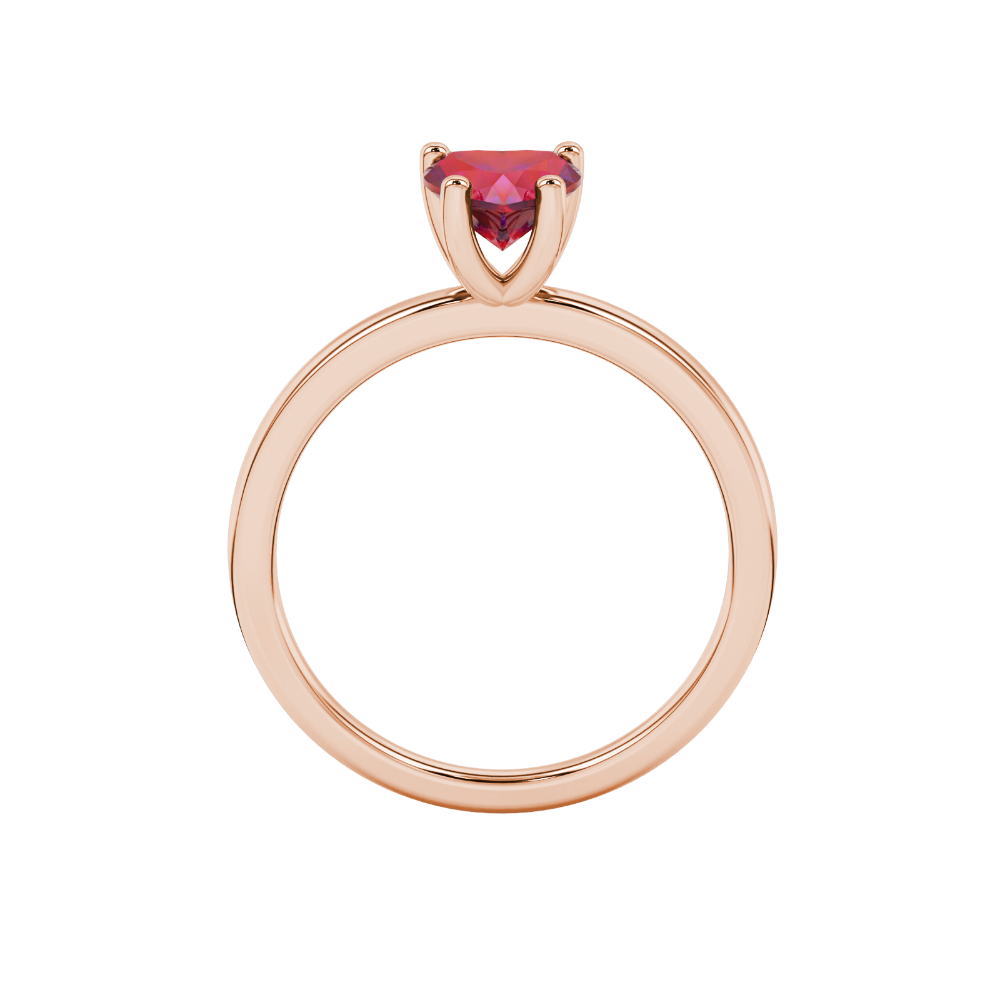Raspberry Red Heart Cut Solitaire Gemstone Ring in Yellow Gold