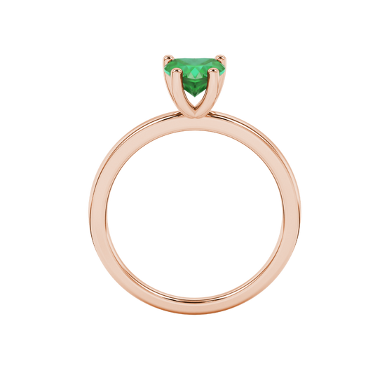 Emerald Green Heart Cut Solitaire Gemstone Ring in Rose Gold