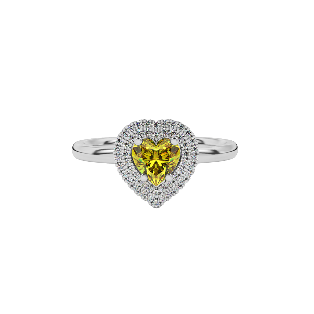 Canary Yellow heart cut gemstone double halo ring in rose gold