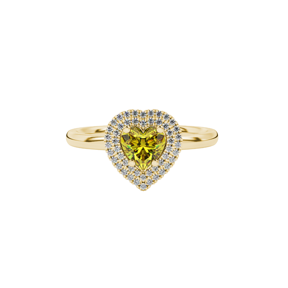 Canary Yellow heart cut gemstone double halo ring in rose gold