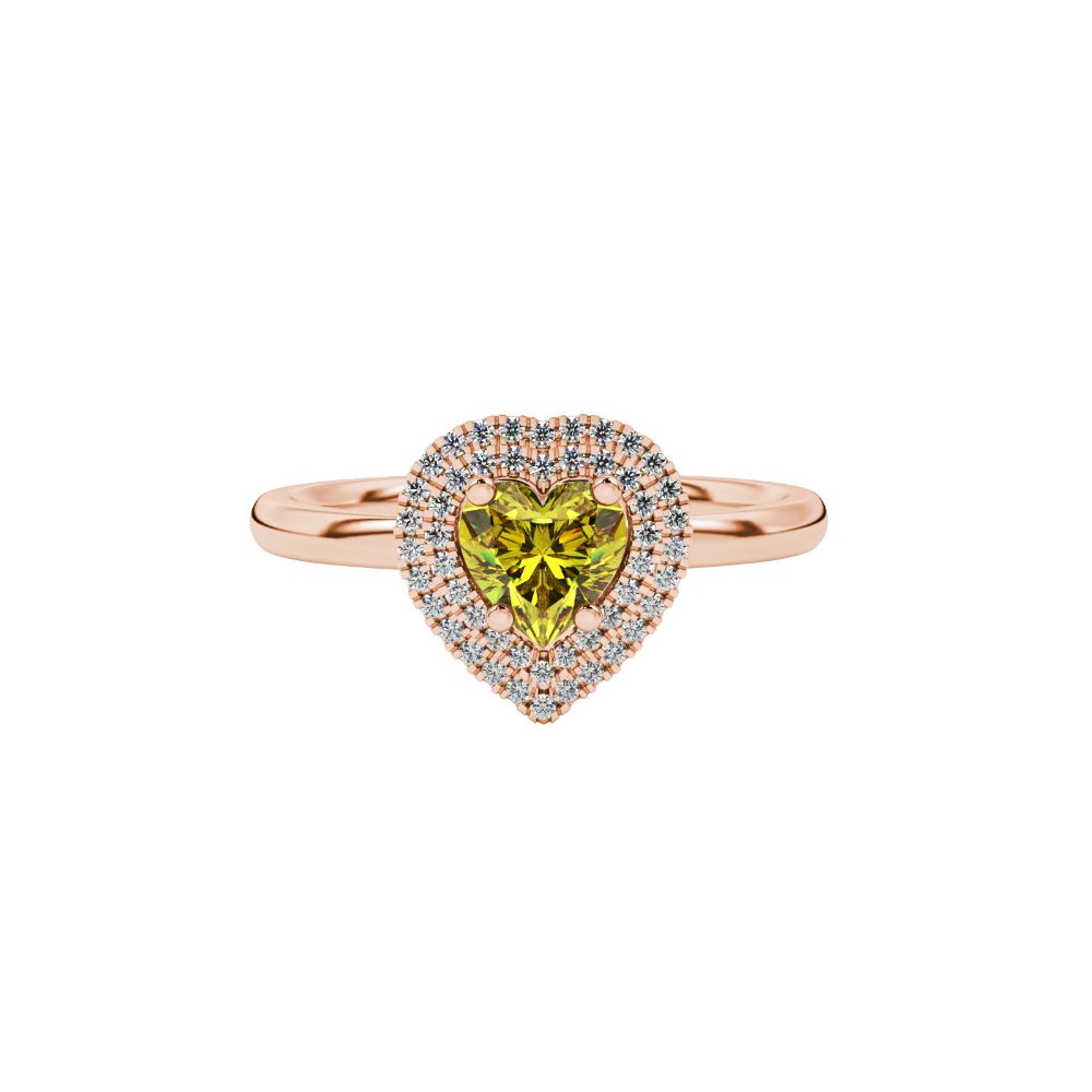 Canary Yellow heart cut gemstone double halo ring in rose gold