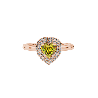 Canary Yellow heart cut gemstone double halo ring in rose gold