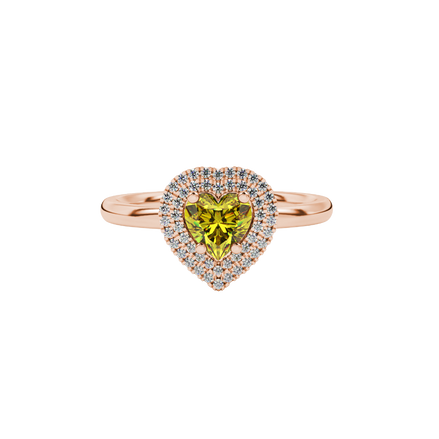 Canary Yellow heart cut gemstone double halo ring in rose gold