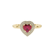 Raspberry Red heart cut gemstone double halo ring in yellow gold