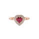 Raspberry Red heart cut gemstone double halo ring in yellow gold