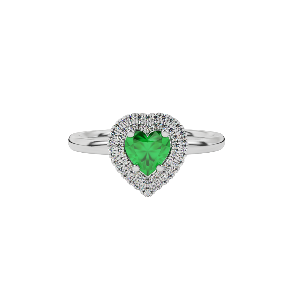 Emerald Green heart cut gemstone double halo ring in rose gold
