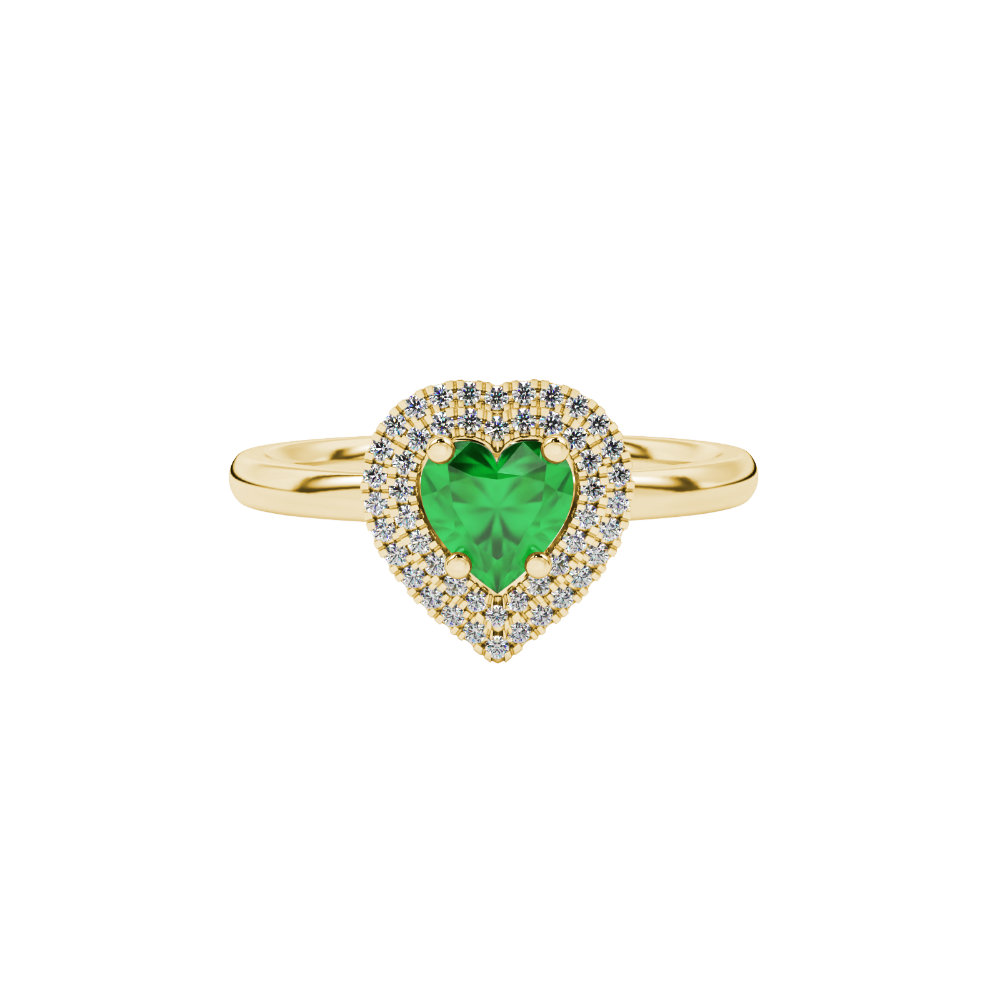 Emerald Green heart cut gemstone double halo ring in rose gold