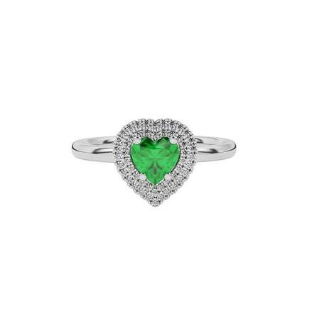 Emerald Green heart cut gemstone double halo ring in rose gold
