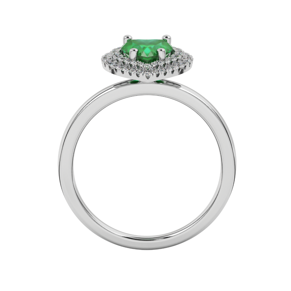 Emerald Green heart cut gemstone double halo ring in rose gold